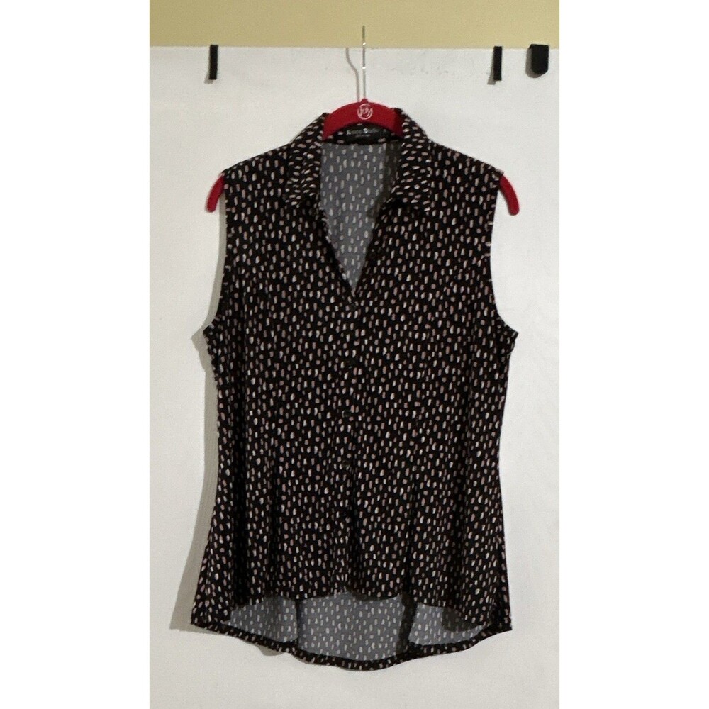Knapp Studio Women’s M Black/Pink Confetti Collared Sleeveless Button Blouse